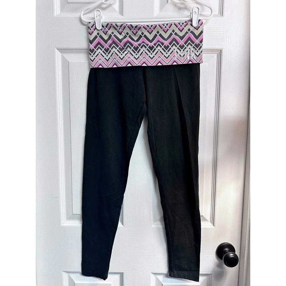 VICTORIA SECRET PINK Y2K LOT OF 2 LEGGINGS FOLDOVER YOGA BLACK Sz S SKINNY LEG - Picture 5 of 9